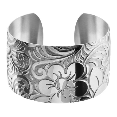 Inox Steel Cuff with Engraved Flowers - Click Image to Close